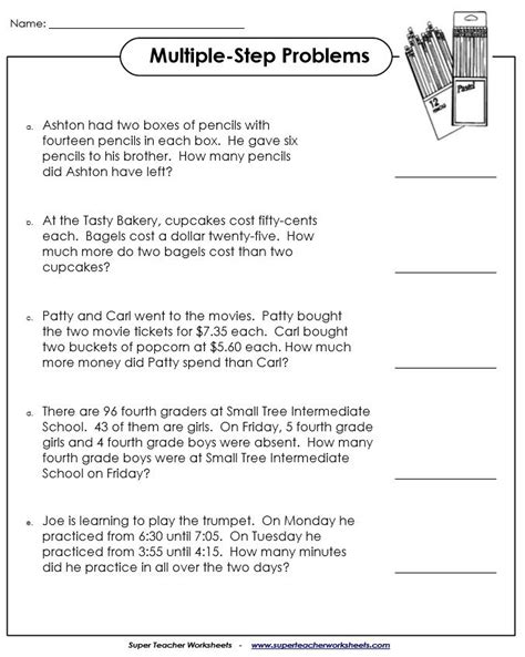 Math Worksheets Grade 4 Word Problems