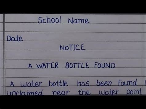 A Water Bottle Found Notice Writing Notice Writing In English How