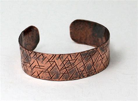 Copper Cuff Cross Hatch Hammered Copper Cuff Men Women Etsy