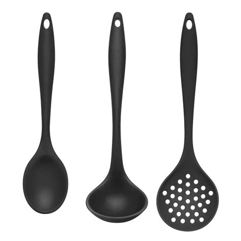 Kit Para Servir De Silicone Colher De Arroz Escumadeira E Concha Preto