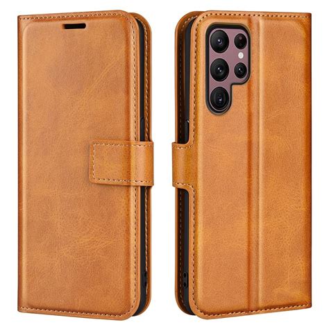 Lunso Samsung Galaxy S23 Ultra Cover Bookcase Hoes Cognac