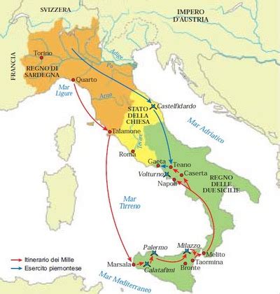 Rappresentazione Delle Tappe Del Viaggio Compiuto Da Garibaldi