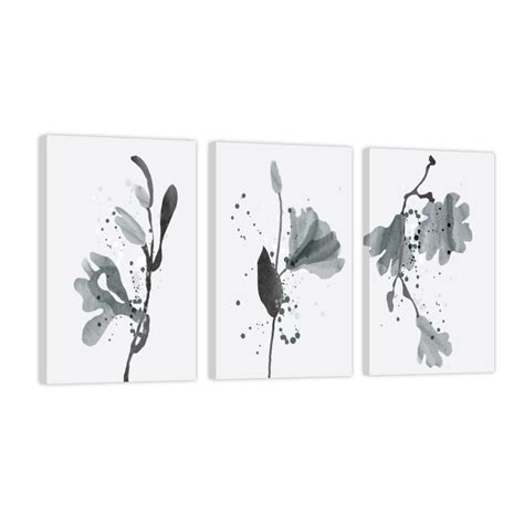 Cuadro Canvas Revolution Tr Ptico Vertical Flores Grises Set De