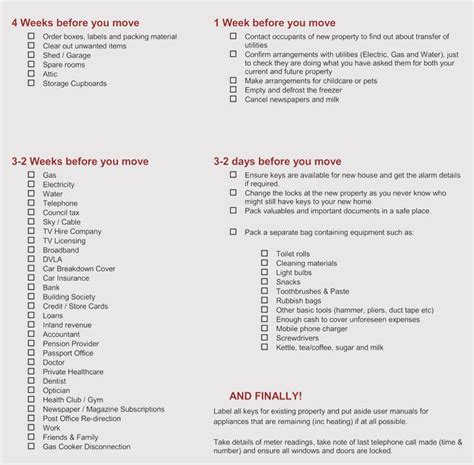 Moving House Checklist Printable