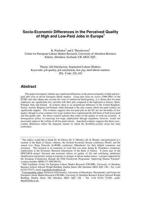 PDF Socio Economic Differences In The Perceived Quality Of High And