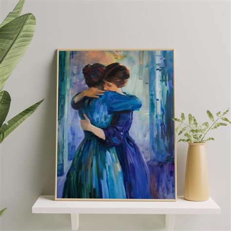 Sapphic Embrace Art Print Lesbian Love Oil Painting Lesbian Moody Art Romantic Lesbian