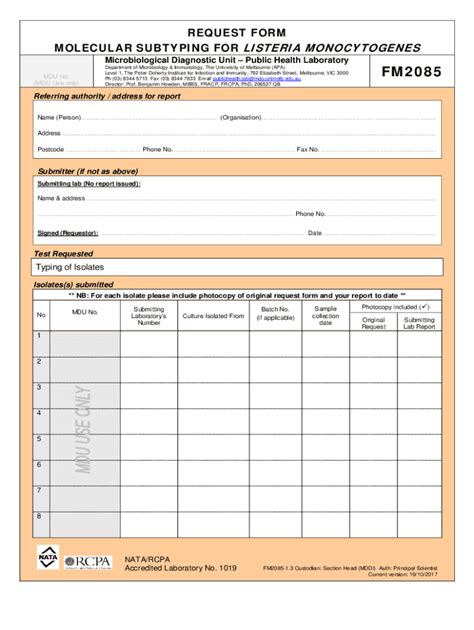 Fillable Online Biomedicalsciences Unimelb Edu REQUEST FORM MOLECULAR