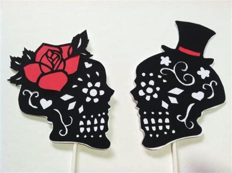 Day Of The Dead Skulls Wedding Cake Topper Silhouette Hand Cut Paper