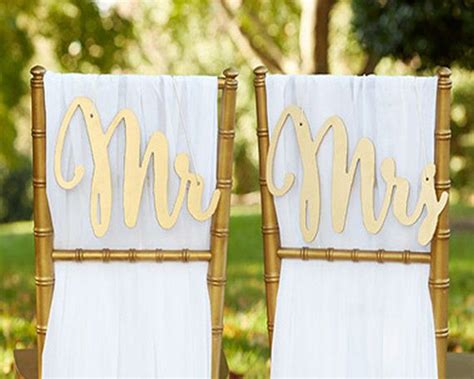 Mr And Mrs Chair Sign Bride And Groom Chair Signs Gold Wood Etsy