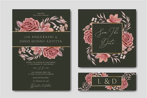 Premium Vector Romantic Wedding Invitation Template With Watercolor