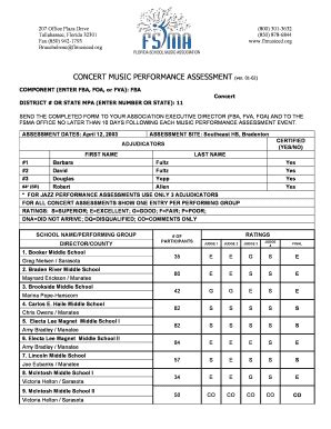 Fillable Online Flmusiced Org Concert Music Performance Assessment