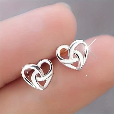 Exquisite Hollow Heart Design Stud Earrings Elegant Simple Temu