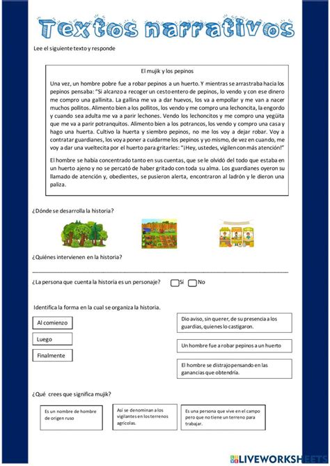 Textos Narrativos Interactive Exercise Live Worksheets