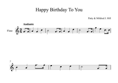 Happy Birthday To You Patty And Mildred J Hill Flute Arr Digital