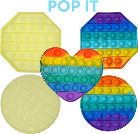 Pop IT 5 In 1 Fidget Toys Pop It Pakket Regenboog Achthoek