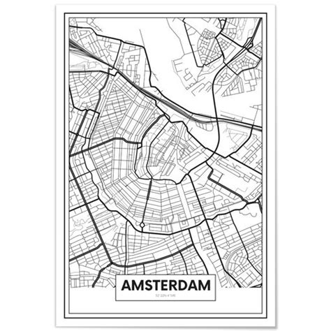 Panorama Cuadro De Aluminio Mapa De Amsterdam 70x100cm Impreso En