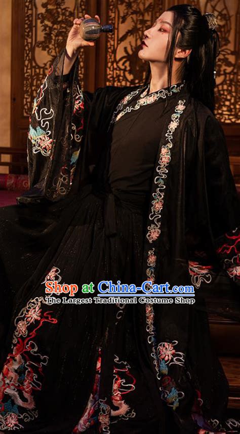 Ancient Chinese Black Swordsman Costumes Complete Set