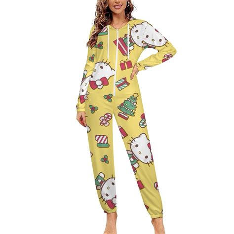 Hello Kitty Hood zipper one-piece pajamas for women L - Walmart.com
