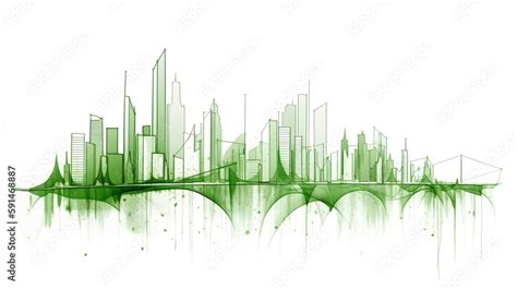 ESG sustainability concept with a green city skyline in a simple line ...