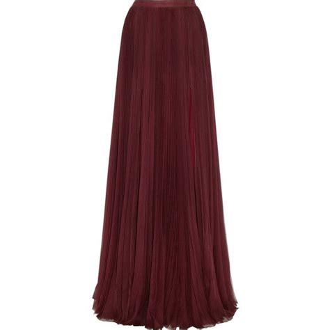 J Mendel Pleated Silk Chiffon Maxi Skirt In Red