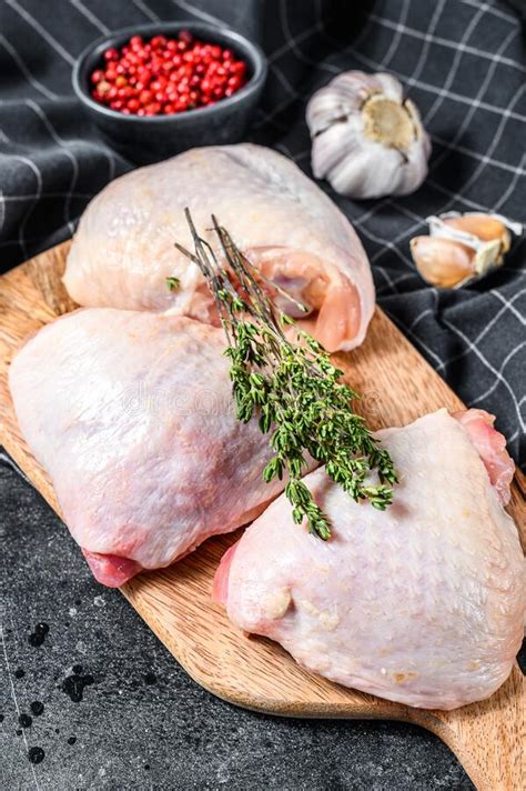 Raw Chicken Thigh Organic Poultry Meat Black Background Stock Image