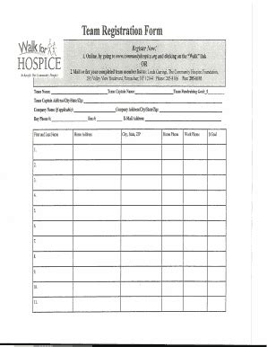 Fillable Online Communityhospice Ort F HOSPICE Team Registration Form