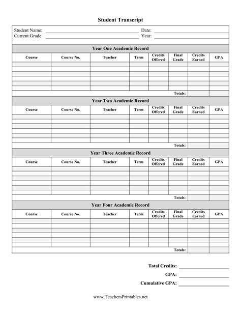 Free College Transcript Template For Word Printable Templates