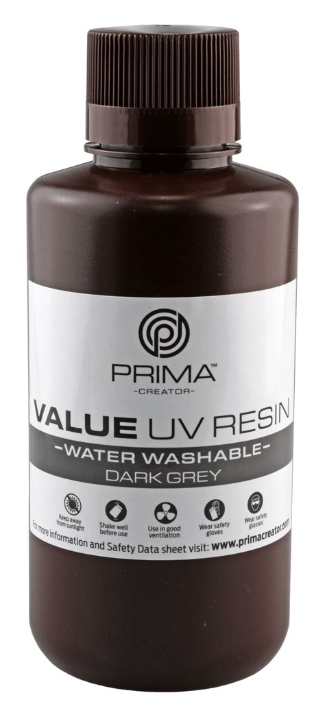 PrimaCreator Value Water Washable UV Resin 500 Ml Dark Grey 3D