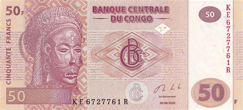 Banknote Congo RDC 50 Francs Mask Village 2020 Serial KE P NEW