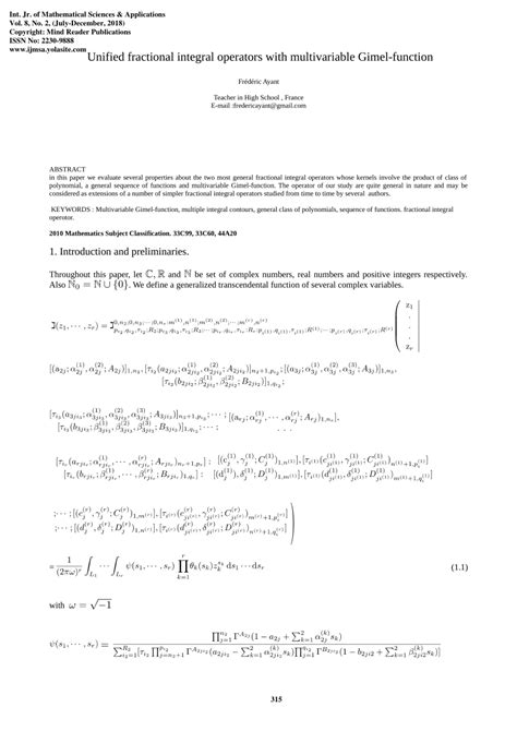 Pdf Unified Fractional Integral Operators With Multivariable Gimel