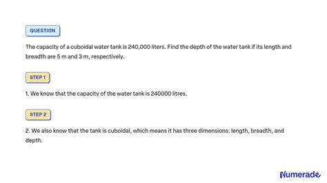 Solved The Capacity Of A Cuboidal Water Tank Is Liters Find