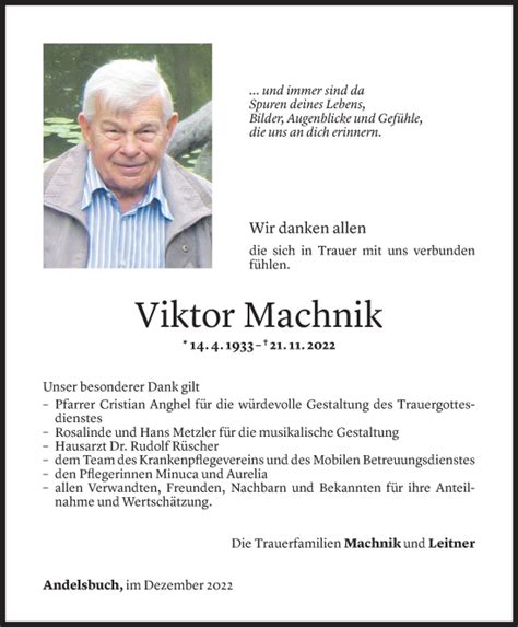 Todesanzeigen Von Viktor Machnik Todesanzeigen Vorarlberger Nachrichten