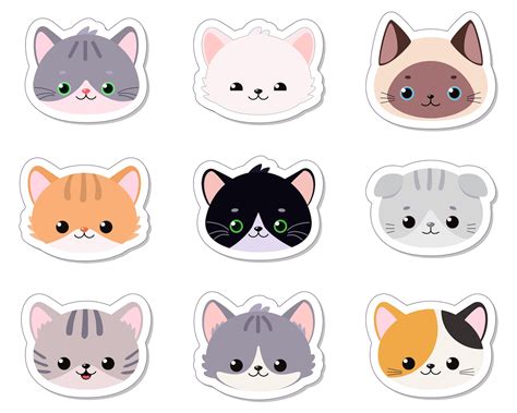 Cute kawaii cat stickers. Pet digital cartoon illustration. | Etsy