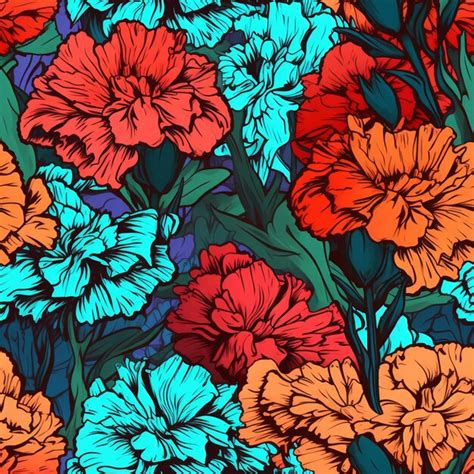 Premium Photo Seamless Floral Background With Bright Flowers In Blue