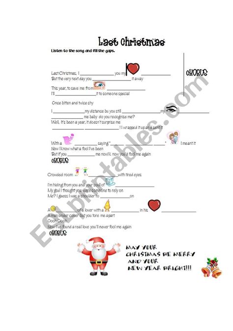 Last Christmas By George Michel Esl Worksheet By Tachitorres