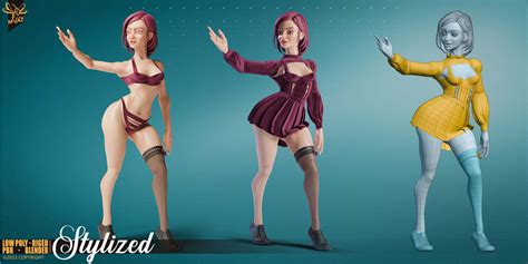 Scarlet Female Rigged Pbr Character Low Poly 3d Model Blender Market