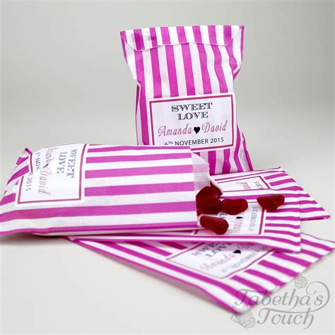 Personalised Wedding Favour Sweet Birthday Candy Cart Bags Striped