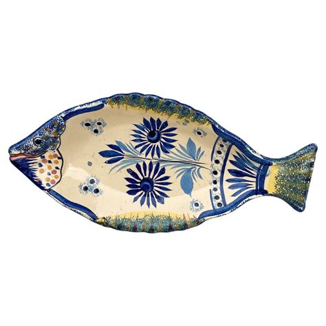 French Faience Blue And White Fish Platter Henriot Quimper Circa