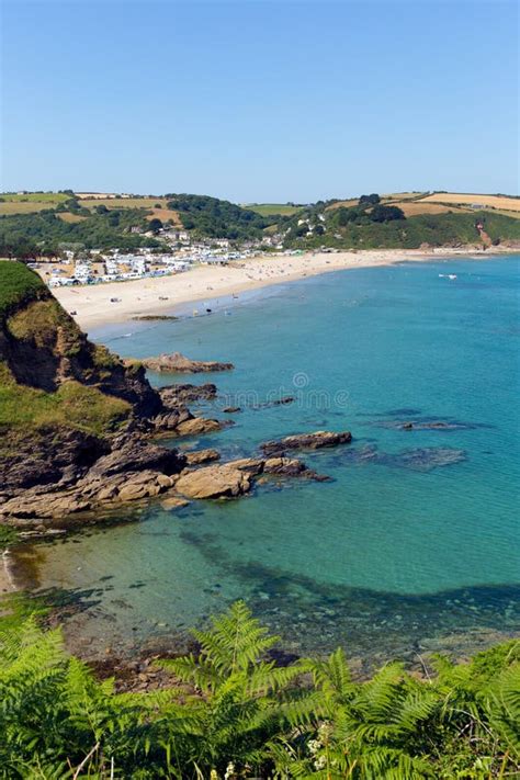 Pentewan Beach Cornwall England With Turquoise Blue Sky And Sea Stock