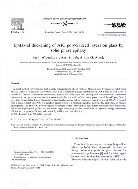 Pdf Epitaxial Thickening Of Aic Poly Si Seed Layers On Glass By Solid