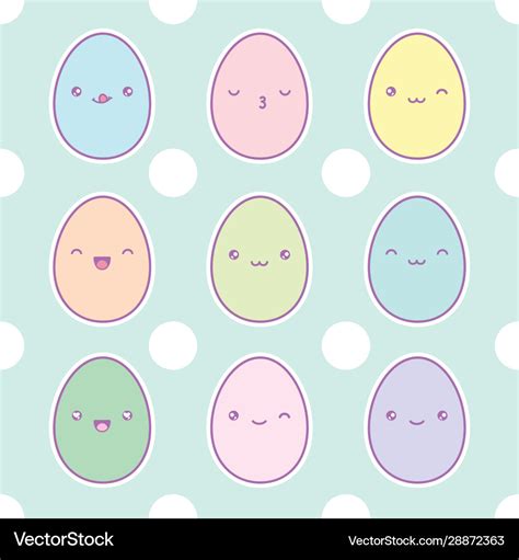 Happy Easter Eggs Set Kawaii Eggs With Cute Faces Vector Image