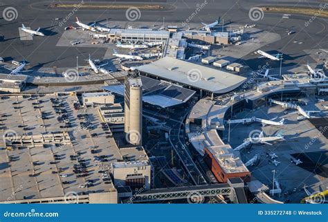 Logan Airport in Boston with Terminal, Planes, Air Traffic Control