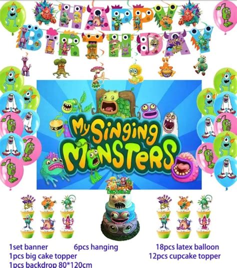 My Singing Monsters Party Decoration With Banner Cake Topper Cupcake Toppers Backdrop