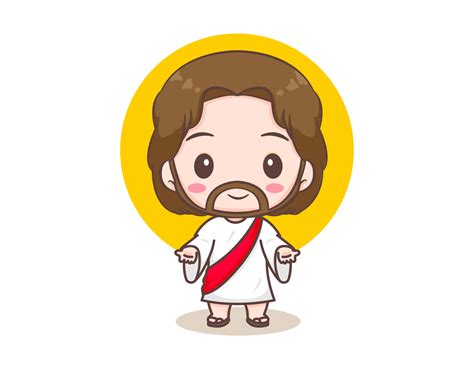 Cute Jesus Christ With Open Hands Cartoon Character Hand Drawn Chibi