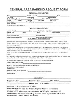 Fillable Online Central Area Parking Request Form Fax Email Print