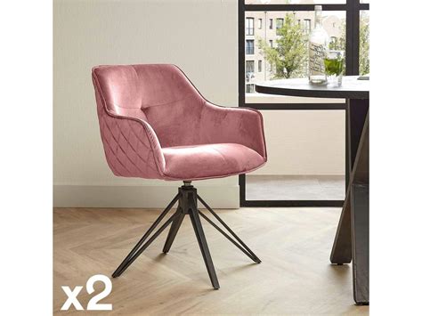 Fauteuil De Table En Velours Rose Pivotant MELBOURNE Lot De 2