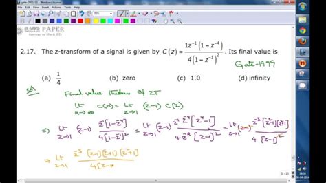 Gate 1999 Ece Final Value Theorem Z Transform Youtube