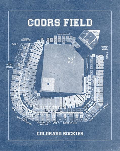 Vintage Coors Field Blueprint Print, Colorado Rockies Seating Chart - Etsy