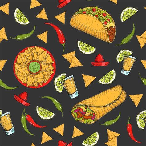 Patr N Sin Costuras Con Comida Mexicana Dibujada A Mano Vector