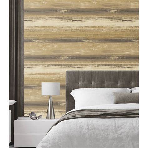 Seabrook Designs Marwick Watercolor Stripe Unpasted Wallpaper Bed